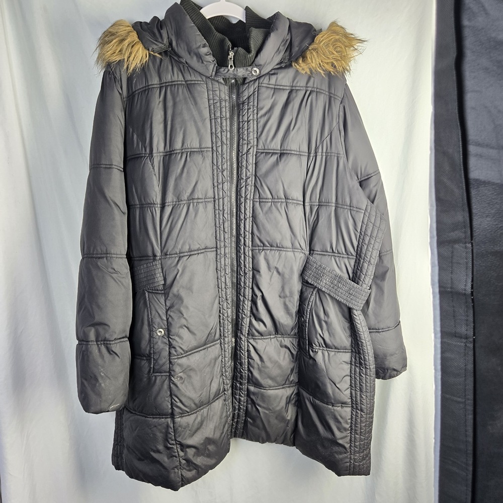 Lane Bryant Puffer Jacket Womens 26/28 Removeable Black Hood Faux Fur Winter